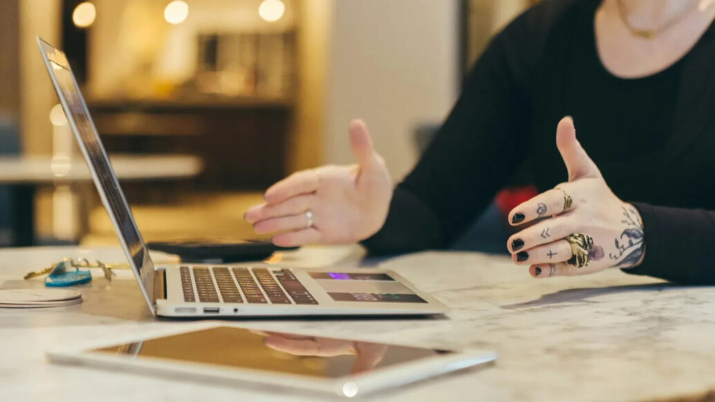 Social entrepreneur stock image Woman working on laptop